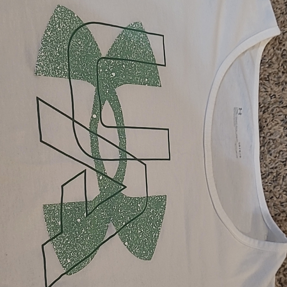 Under Armour White t-shirt with green UA symbol, Large